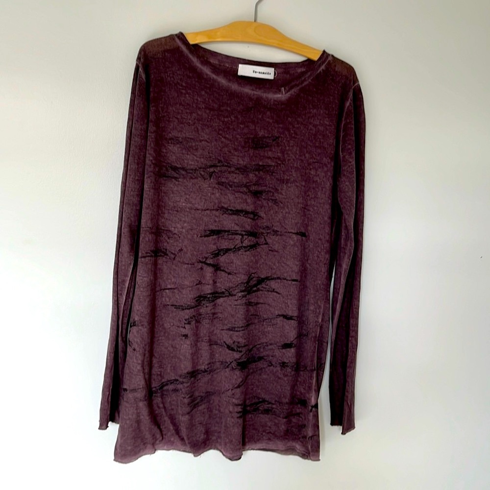 Un-ameable eggplant/black tie dye long sleeved tee, size 48IT, 12 US